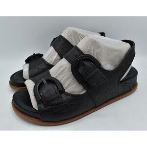 Sofft Womens Size 9 Adalia Croc Embossed Black Suede Leather Sandals Shoes